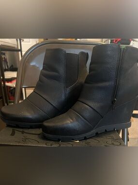 Women's Black Wedge Ankle Booties with Side Zip